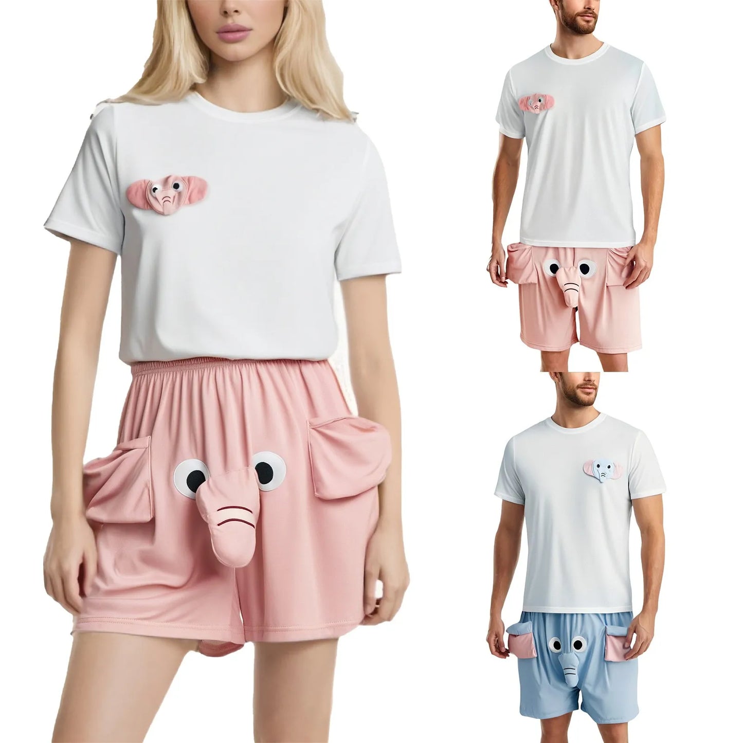 Couple Elephant Short Sleeve Shorts